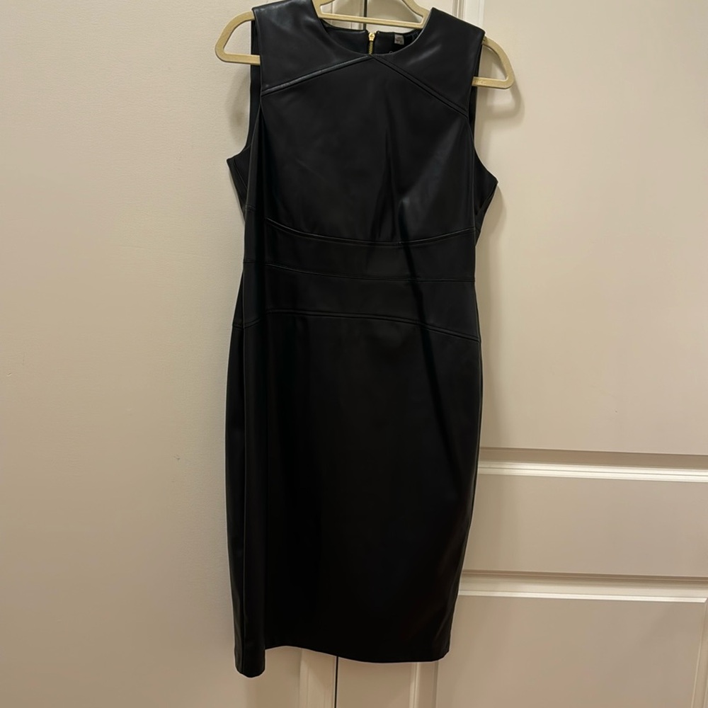 Calvin Klein Women Faux Leather Sleeveless Dress